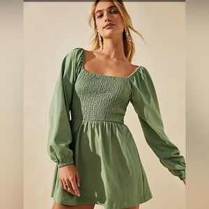 FP Beach Colette Convertible Mini Green Smocked Dress XL